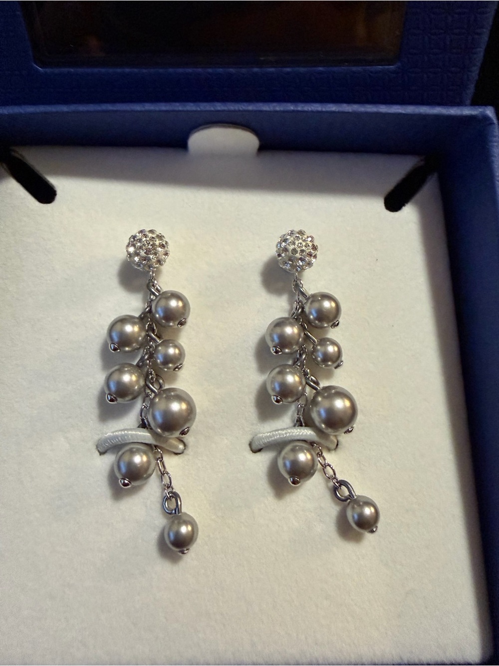 Swarovski Silver Pearl Cluster Drop Earrings
